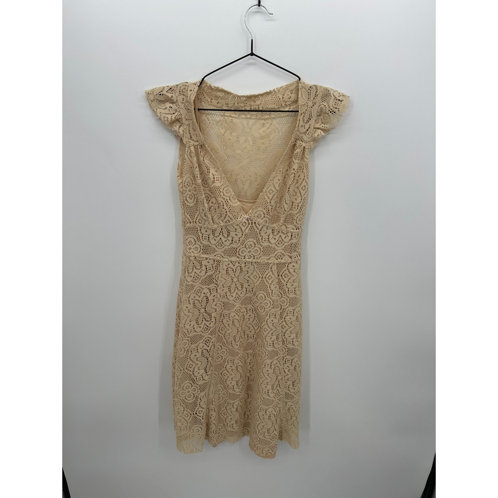 Y2K Fairy Cream Lace Midi‎ Dress Sz XS Cottagecore Boho Coquette Romantic